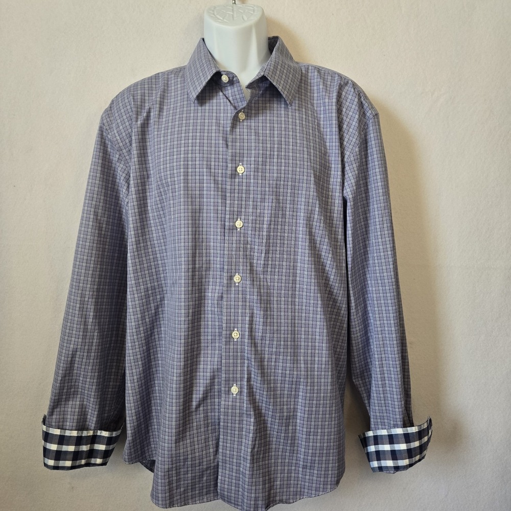 Egara Non-Iron Check Dress Shirt Men's XXL Long Sleeve Cotton Blue White